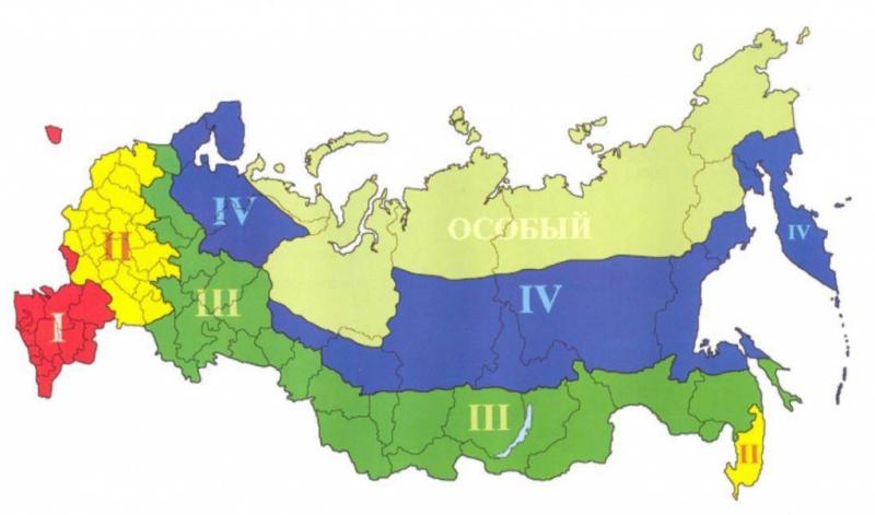 Карта климатических поясов Российской Федерации